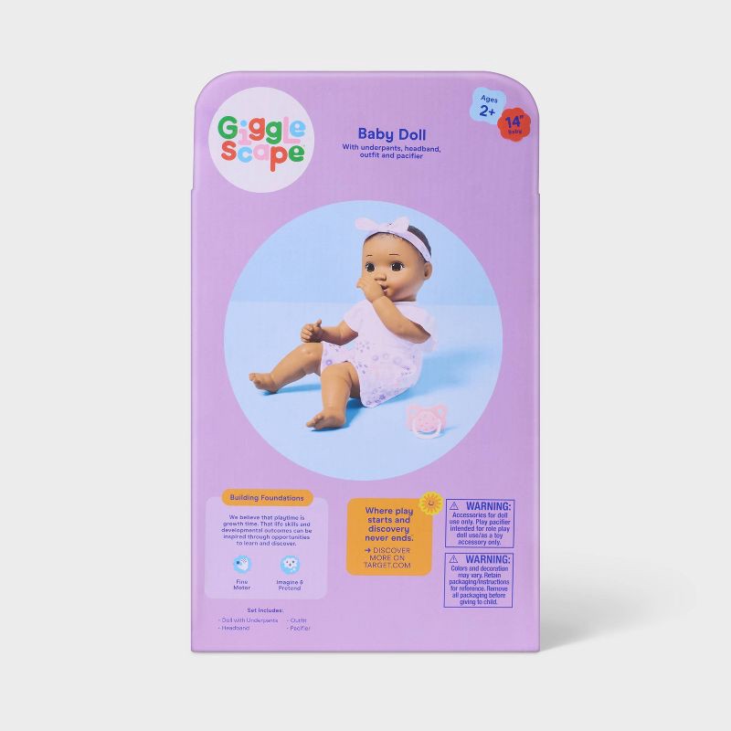 slide 5 of 5, 14" Dark Brown Hair/Brown Eyes Girl Baby Doll - Gigglescape™, 1 ct