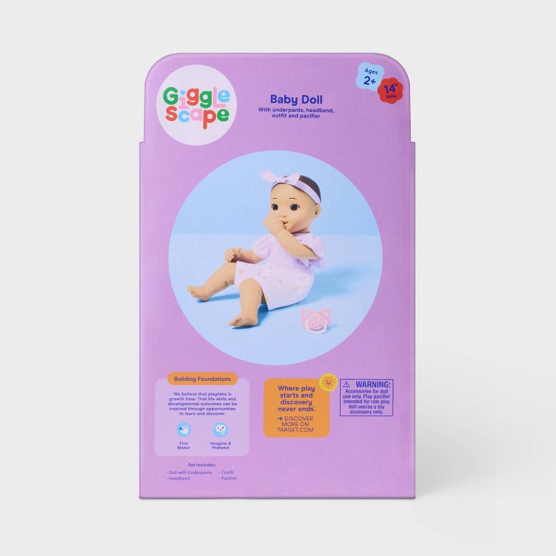 slide 5 of 5, 14" Black Hair/Brown Eyes Girl Baby Doll - Gigglescape™, 1 ct