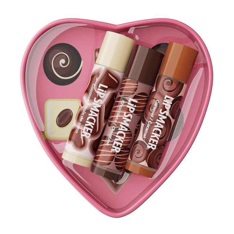 slide 1 of 5, Lip Smackers Heart Tin Lip Balm Trio - Chocolate Deluxe - 3pc/0.42oz: Moisturizing, Translucent, Lip Makeup, 3 ct; 0.42 oz