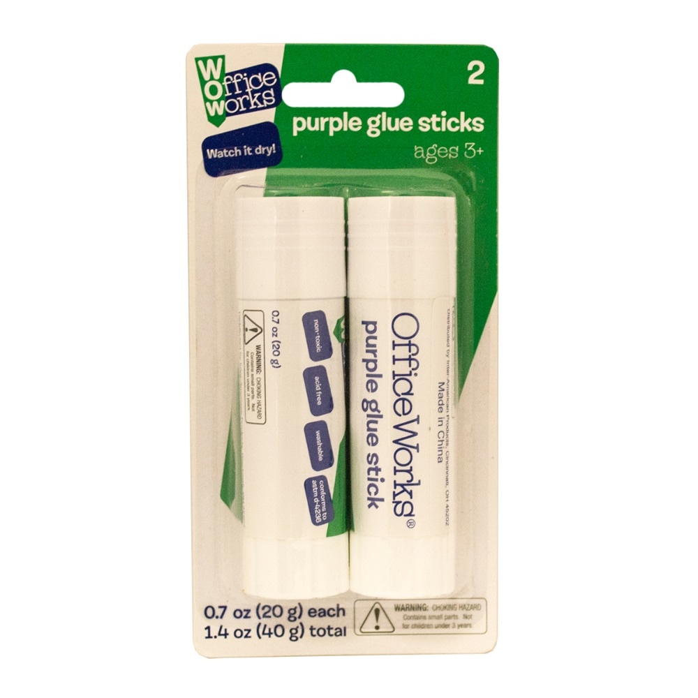 slide 1 of 1, Office Works Purple Glue Sticks, 2 ct; 0.7 oz