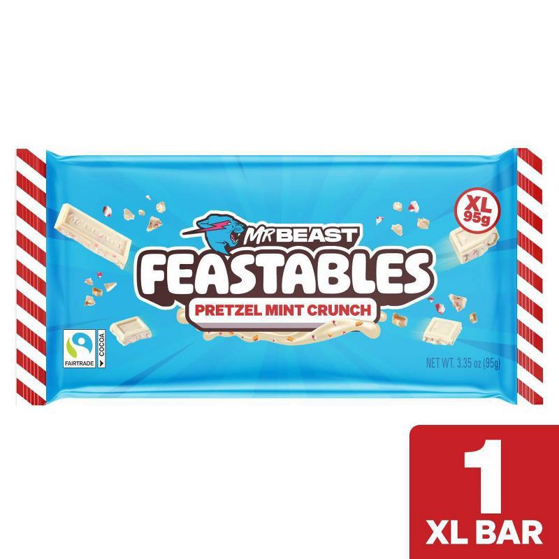 slide 2 of 9, Feastables Pretzel Mint Crunch XL Christmas Chocolate Bar Stocking Stuffer - 3.35oz, 3.35 oz