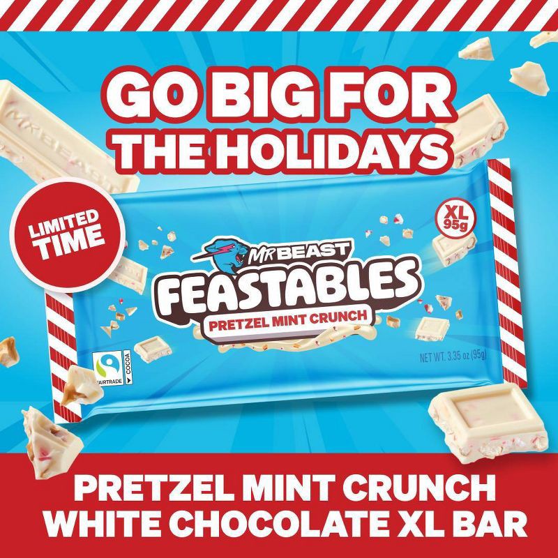 slide 3 of 9, Feastables Pretzel Mint Crunch XL Christmas Chocolate Bar Stocking Stuffer - 3.35oz, 3.35 oz