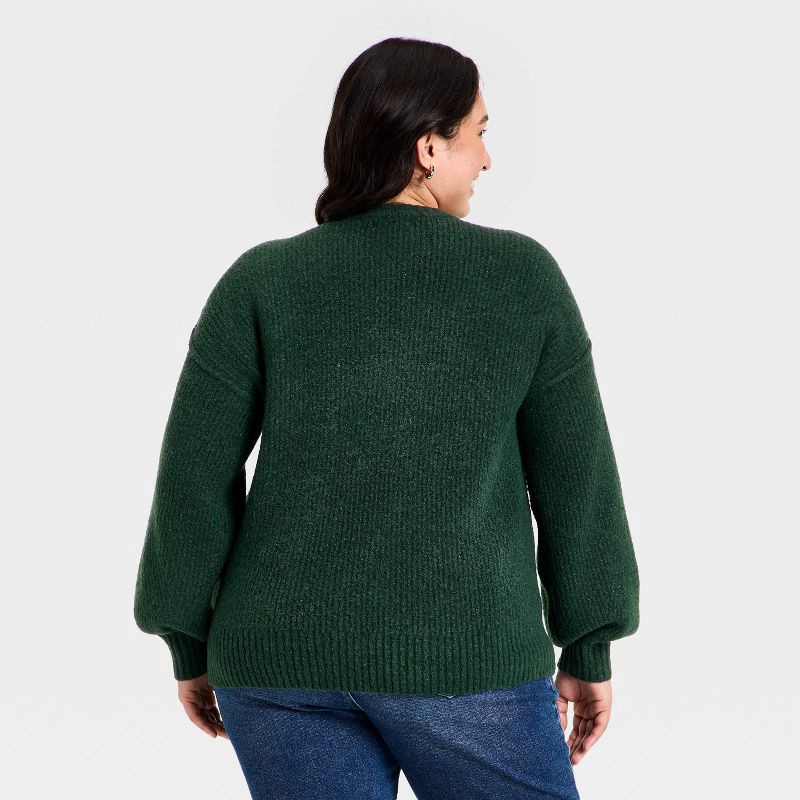 slide 2 of 3, Women's Long Sleeve Crewneck Holiday Sweater - Ava & Viv™ Green 1X, 1 ct