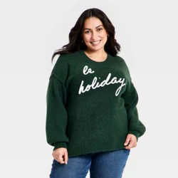 Women's Long Sleeve Crewneck Holiday Sweater - Ava & Viv™ Green 1X