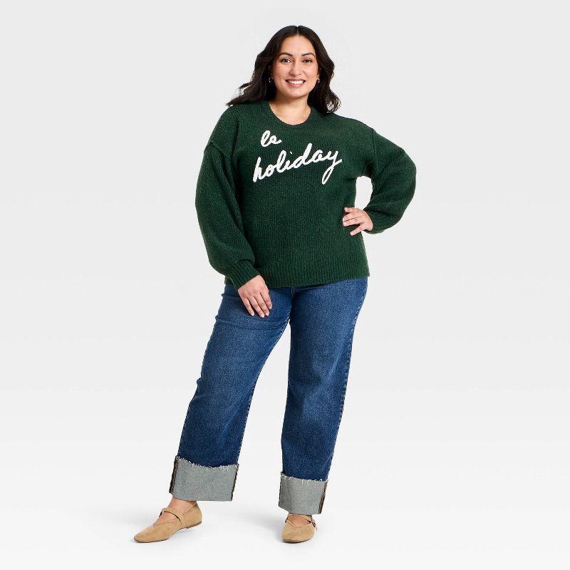 slide 3 of 3, Women's Long Sleeve Crewneck Holiday Sweater - Ava & Viv™ Green 2X, 1 ct