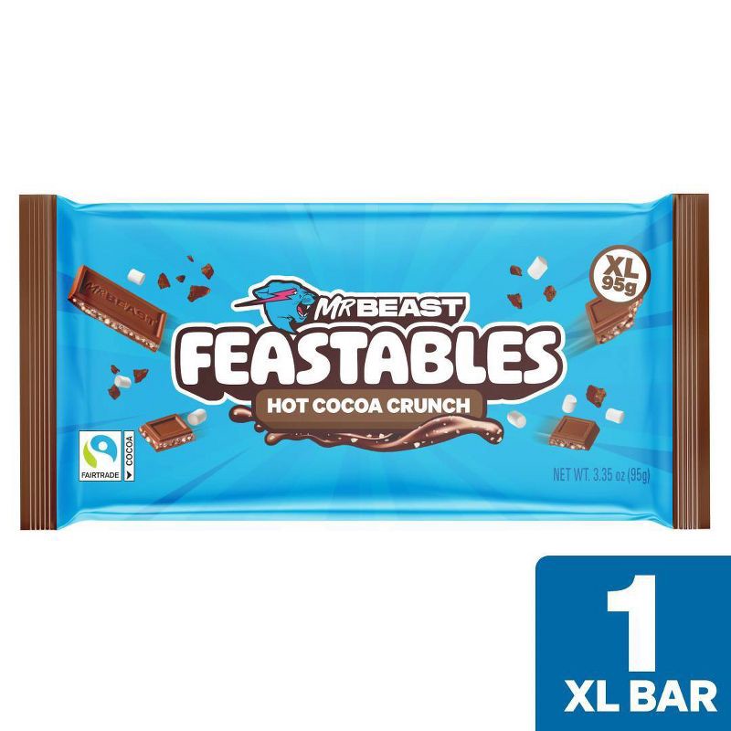 slide 2 of 9, Feastables Hot Cocoa Crunch XL Christmas Candy Chocolate Bar Stocking Stuffer - 3.35oz, 3.35 oz