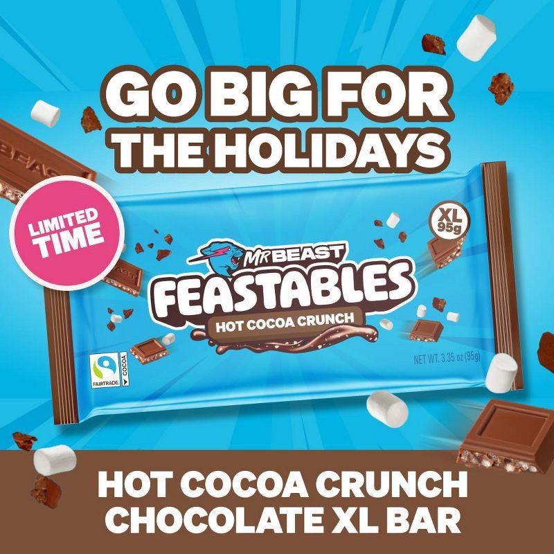 slide 3 of 9, Feastables Hot Cocoa Crunch XL Christmas Candy Chocolate Bar Stocking Stuffer - 3.35oz, 3.35 oz