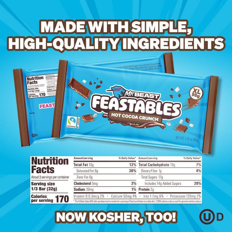 slide 5 of 9, Feastables Hot Cocoa Crunch XL Christmas Candy Chocolate Bar Stocking Stuffer - 3.35oz, 3.35 oz