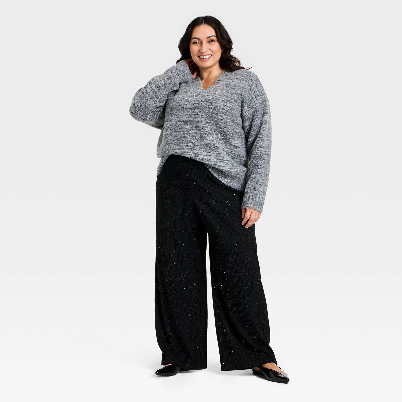 slide 3 of 3, Women's High-Rise Sparkle Wide Leg Pull-On Pants - Ava & Viv™ Black 2X, 1 ct