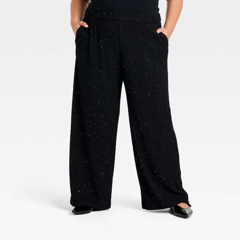 slide 1 of 3, Women's High-Rise Sparkle Wide Leg Pull-On Pants - Ava & Viv™ Black 3X, 1 ct