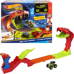 Hot Wheels Monster Trucks Snake Slam Takedown Playset with 1:64 Scale Bone Shaker Toy Vehicle