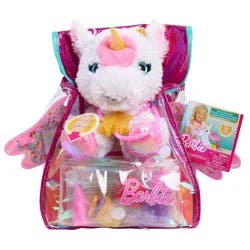 Barbie Unicorn Plush Pet Bag Playset 11” Light-Up Unicorn with Backpack and Vet Accessories