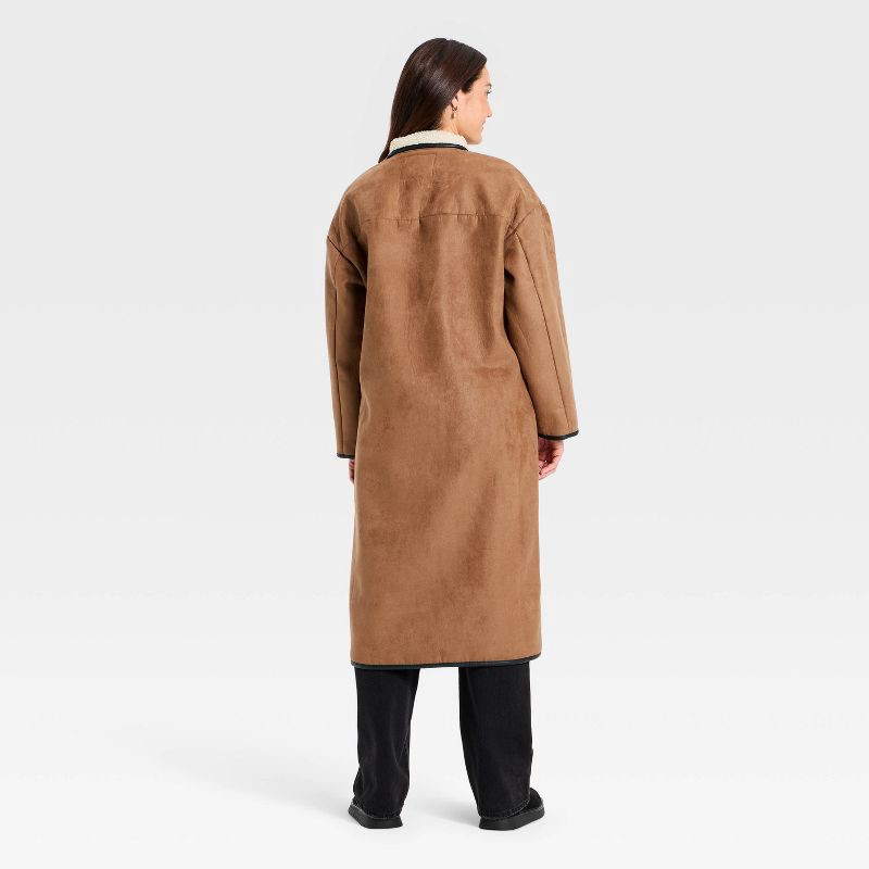 slide 2 of 3, Women's Faux Suede Long Coat - Universal Thread™ Tan S, 1 ct