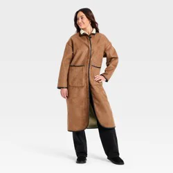 Women's Faux Suede Long Coat - Universal Thread™ Tan S
