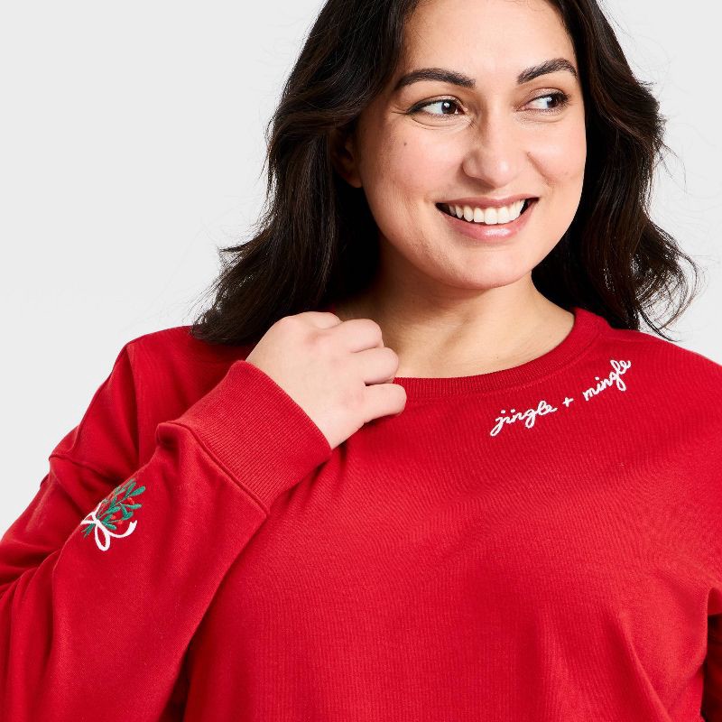 slide 4 of 4, Women's Holiday French Terry Rib-Knit Sweatshirt - Ava & Viv™ Red XXL, 1 ct