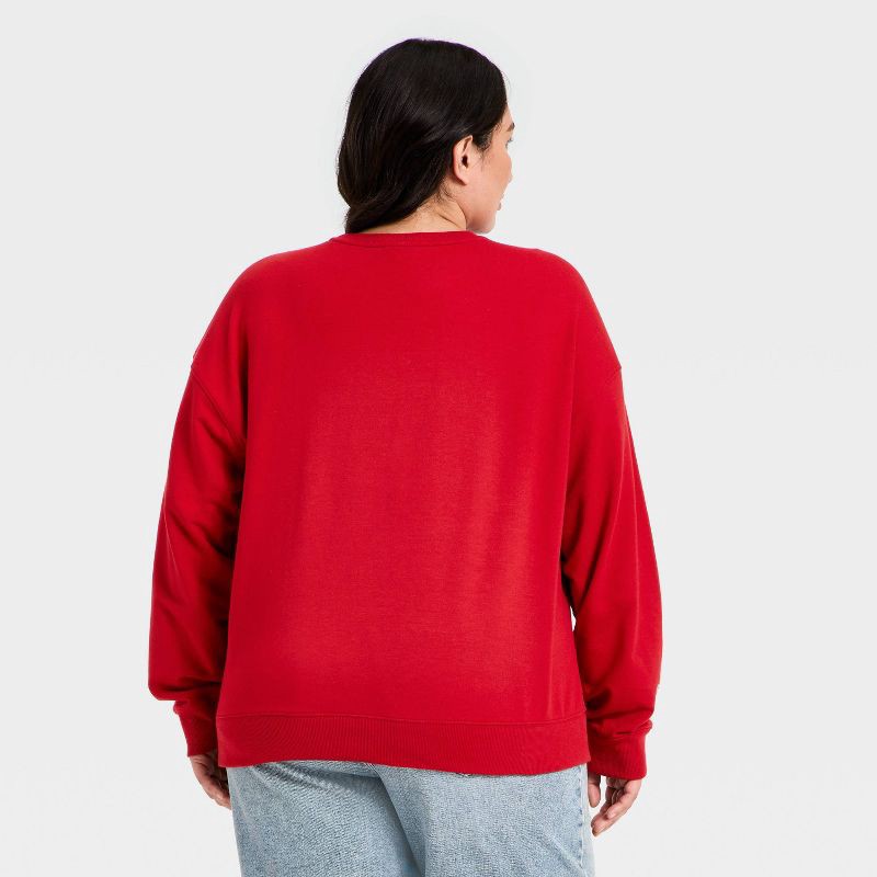 slide 2 of 4, Women's Holiday French Terry Rib-Knit Sweatshirt - Ava & Viv™ Red 1X, 1 ct