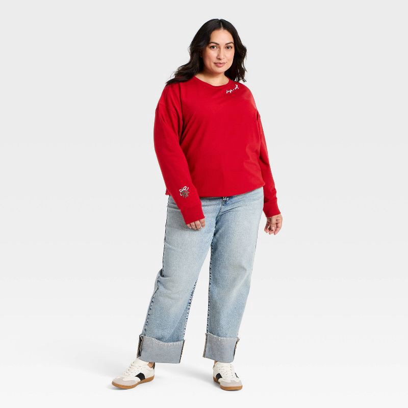 slide 3 of 4, Women's Holiday French Terry Rib-Knit Sweatshirt - Ava & Viv™ Red 3X, 1 ct