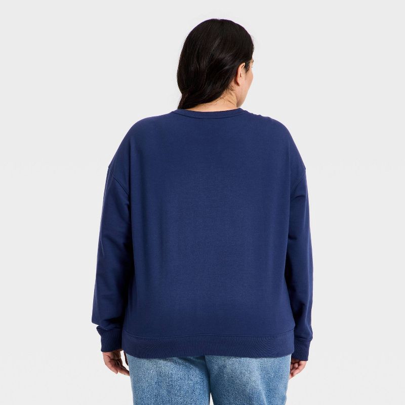 slide 2 of 3, Women's Holiday French Terry Rib-Knit Sweatshirt - Ava & Viv™ Navy Blue XXL, 1 ct