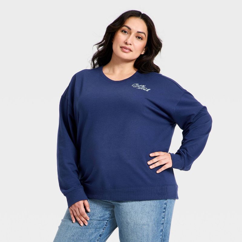 slide 1 of 3, Women's Holiday French Terry Rib-Knit Sweatshirt - Ava & Viv™ Navy Blue XXL, 1 ct