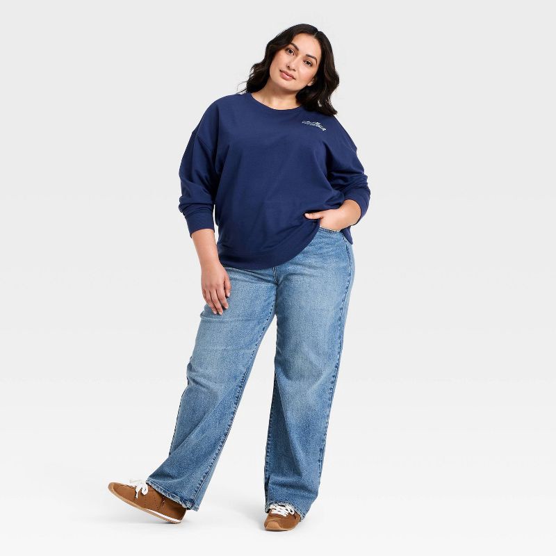 slide 3 of 3, Women's Holiday French Terry Rib-Knit Sweatshirt - Ava & Viv™ Navy Blue 3X, 1 ct