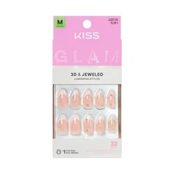 KISS Products KISS Nails GLAM Jeweled French Tip Press-On Fake Nails Medium Almond - Serendipity Awaits - 35ct