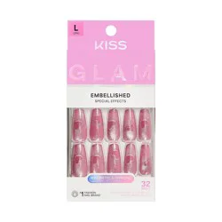 KISS Products Kiss Glam Embellished Press-On Fake Nails Long Coffin - Pink Sugar - 35ct