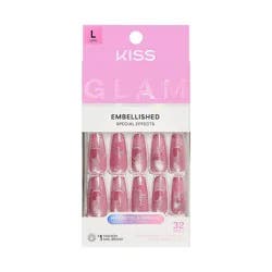 KISS Products Kiss Glam Embellished Press-On Fake Nails Long Coffin - Pink Sugar - 35ct