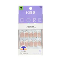 KISS Products KISS Nails CORE Press-On Fake Nails - Medium Almond - Curiosity - 35ct: ABS, Gloss, 32 Pieces, French Style