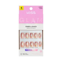 KISS Products KISS Nails GLAM Embellished Press-On Fake Nails - Short Squoval - Golden Hour Affairs - 35ct