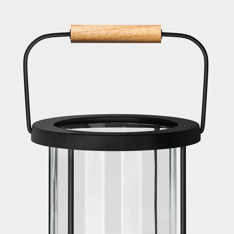 slide 5 of 5, 12.5"x8.2" Metal and Glass Outdoor Pillar Candle Holder Lantern Black - Threshold™, 1 ct
