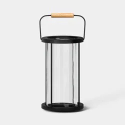 12.5"x8.2" Metal and Glass Outdoor Pillar Candle Holder Lantern Black - Threshold™