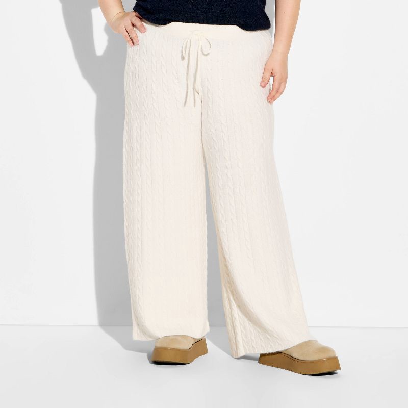 slide 2 of 3, Women's Mid-Rise Cable Sweater Pants - Wild Fable™ Off-White XXL, 1 ct