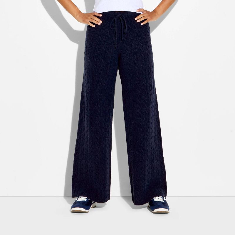 slide 2 of 3, Women's Mid-Rise Cable Sweater Pants - Wild Fable™ Navy Blue XXS, 1 ct