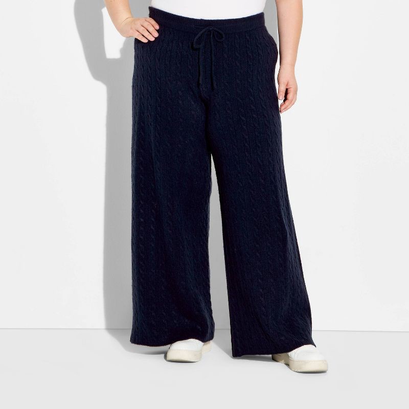 slide 2 of 3, Women's Mid-Rise Cable Sweater Pants - Wild Fable™ Navy Blue XXL, 1 ct