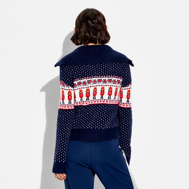 slide 3 of 3, Women's Polo Collar Quarter Zip Novelty Pullover Sweater - Wild Fable™ Navy Blue Boy S, 1 ct