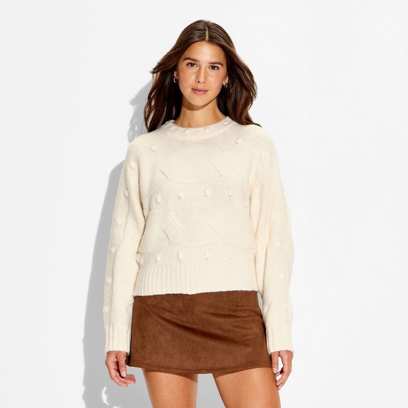 slide 2 of 3, Women's Pullover Sweater - Wild Fable™ Off-White S, 1 ct