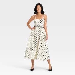 Women's Bow Belt Midi Dress - A New Day™ Cream/Black Polka Dots M