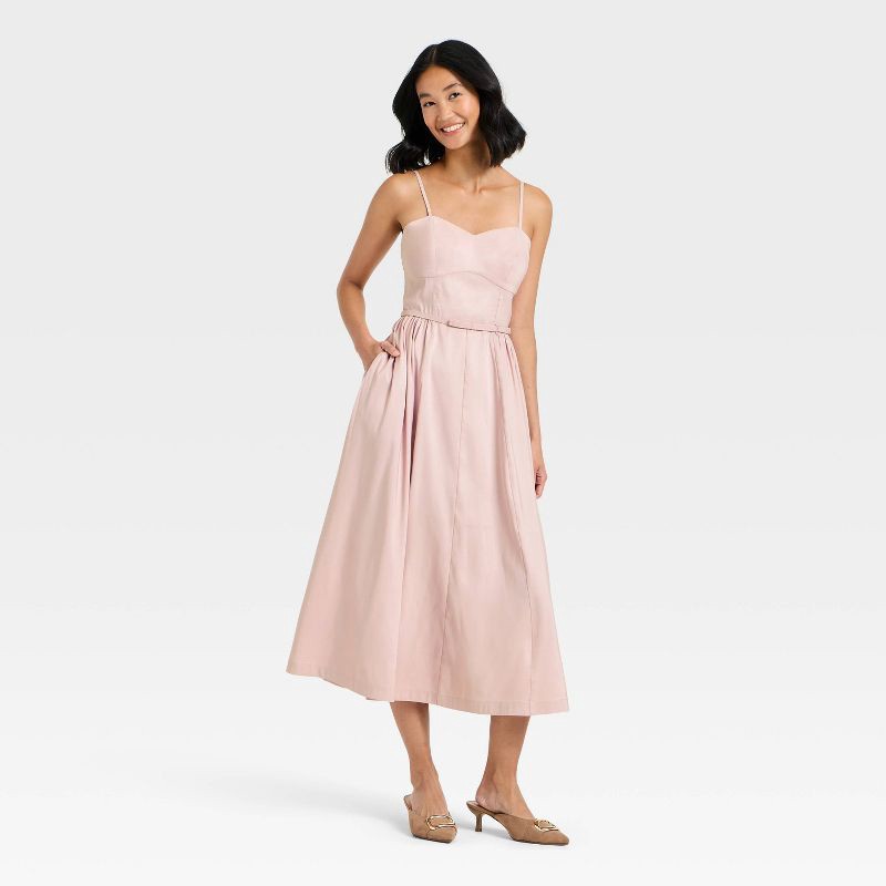 slide 3 of 3, Women's Bow Belt Midi Dress - A New Day™ Pink M, 1 ct