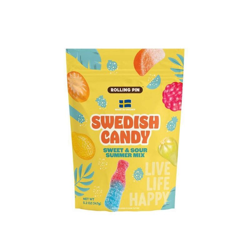 slide 1 of 3, Rolling Pin Sweet & Sour Summer Mix Gummy Swedish Candy - 5.2oz, 5.2 oz