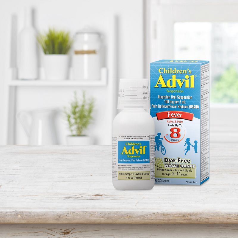 slide 2 of 10, Advil Children's Dye-Free Liquid Fever Reducer/Pain Reliever 100 mg - Ibuprofen (NSAID) - White Grape - 4 fl oz, 100 mg, 4 fl oz