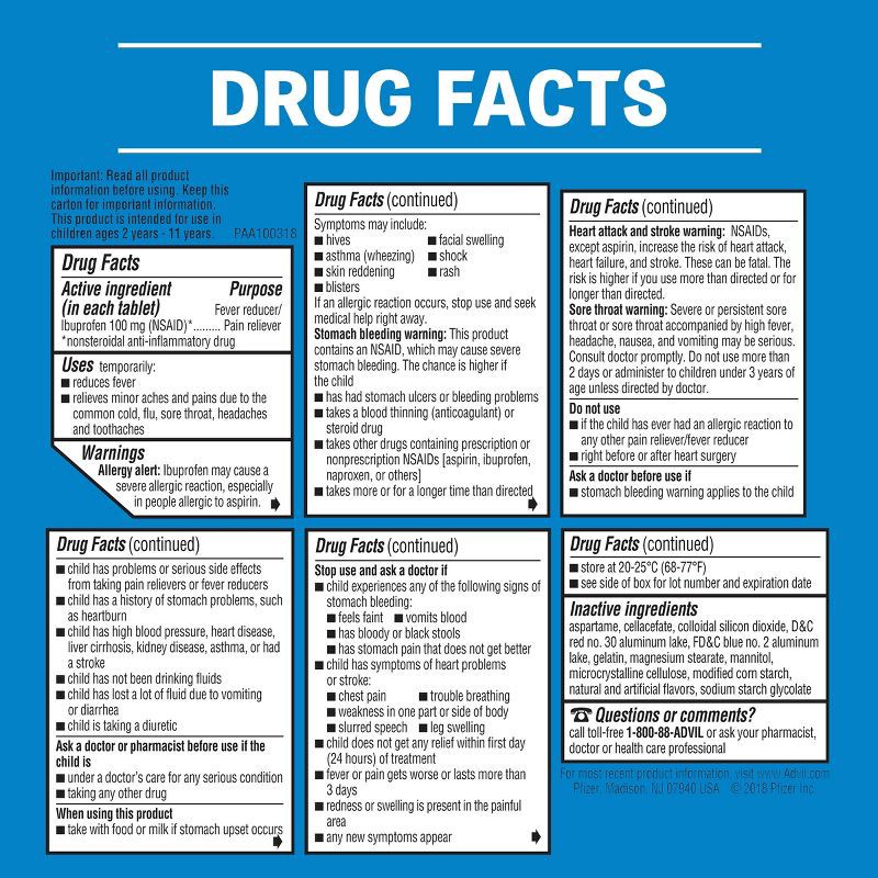 slide 9 of 10, Advil Children's Dye-Free Liquid Fever Reducer/Pain Reliever 100 mg - Ibuprofen (NSAID) - White Grape - 4 fl oz, 100 mg, 4 fl oz