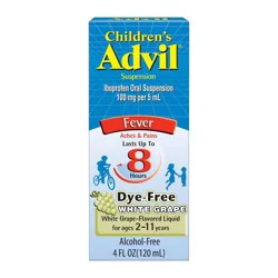 Advil Children's Dye-Free Liquid Fever Reducer/Pain Reliever 100 mg - Ibuprofen (NSAID) - White Grape - 4 fl oz