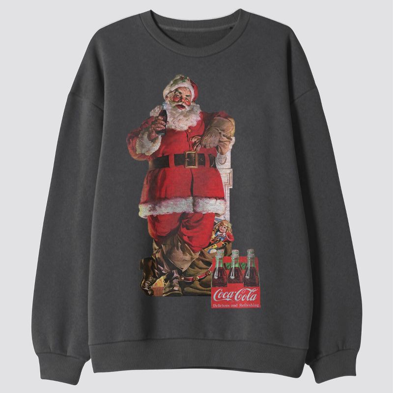 slide 1 of 3, Men's Coca-Cola Santa Crewneck Graphic Sweatshirt - Dark Gray S, 1 ct