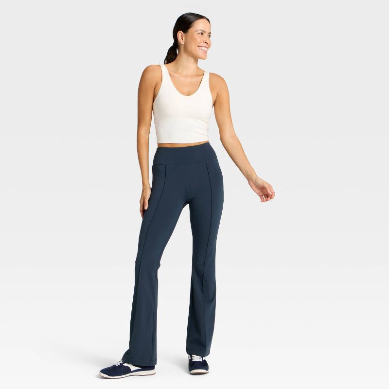 slide 3 of 5, Women's High-Rise Fleece Lined Winter Flare Leggings - All In Motion™ Navy Blue S, 1 ct