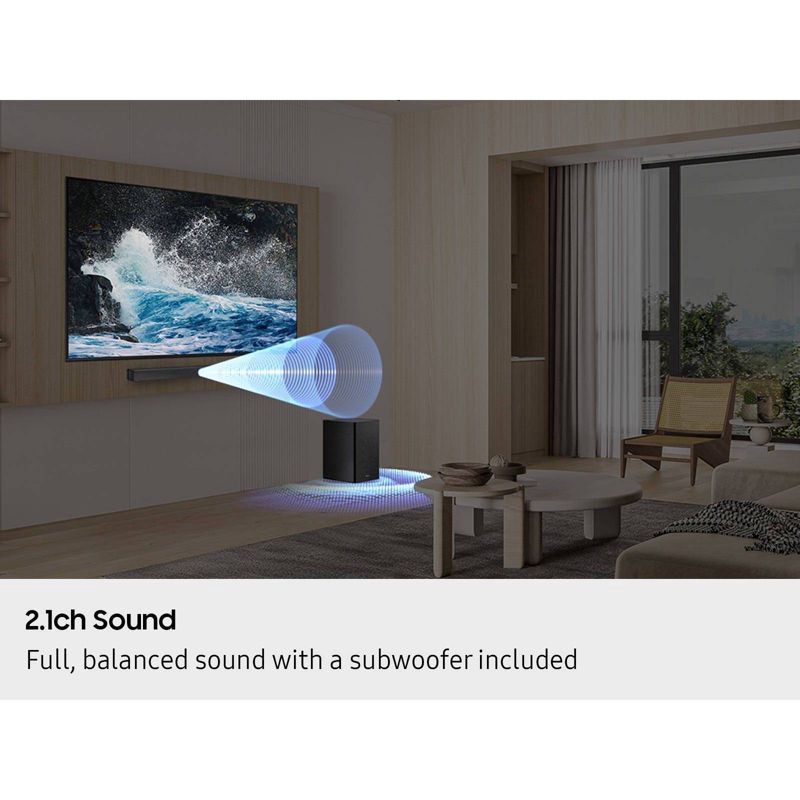 slide 7 of 11, Samsung 2.1Ch DTS Virtual:X Soundbar with Subwoofer (HW-B53WF): HDMI ARC, Bluetooth, Wall Mountable, 1 ct