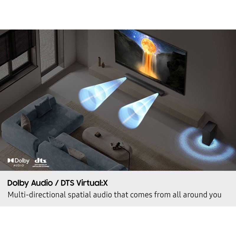 slide 8 of 11, Samsung 2.1Ch DTS Virtual:X Soundbar with Subwoofer (HW-B53WF): HDMI ARC, Bluetooth, Wall Mountable, 1 ct