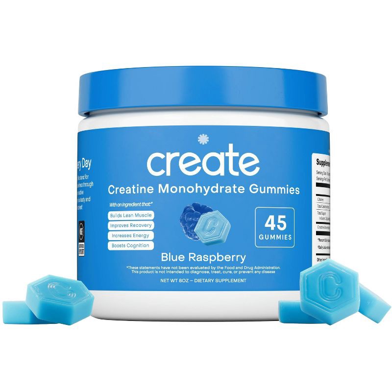 slide 2 of 10, Create Wellness Creatine Monohydrate Sports Nutrition Supplement Gummies - Blue Raspberry - 8oz/45ct, 8 oz, 45 ct