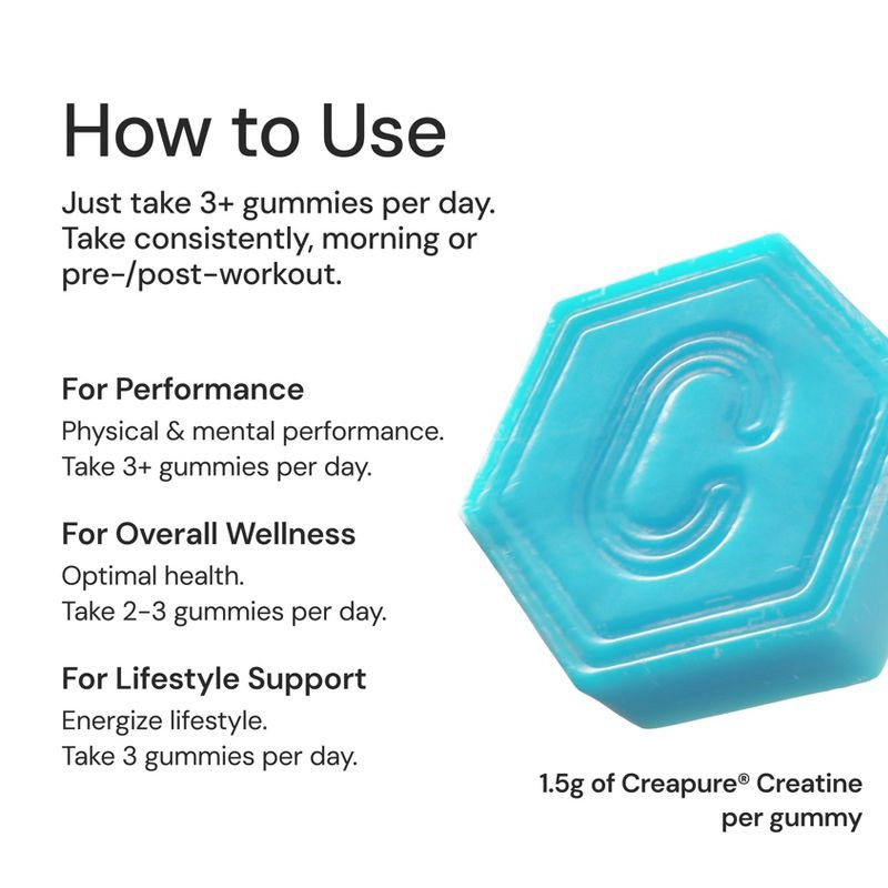 slide 3 of 10, Create Wellness Creatine Monohydrate Sports Nutrition Supplement Gummies - Blue Raspberry - 8oz/45ct, 8 oz, 45 ct