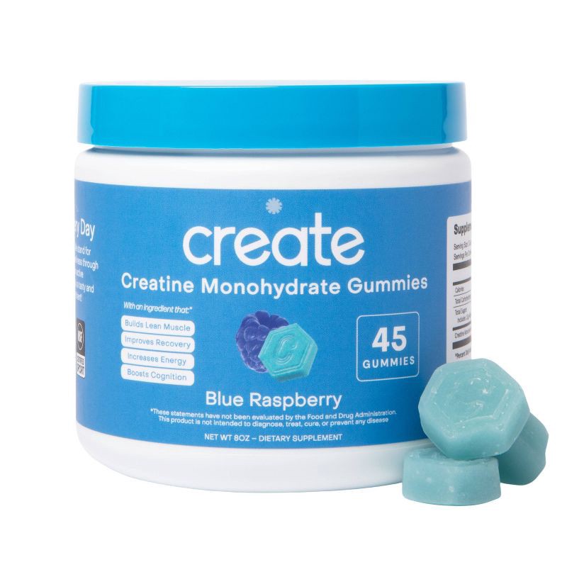 slide 1 of 10, Create Wellness Creatine Monohydrate Sports Nutrition Supplement Gummies - Blue Raspberry - 8oz/45ct, 8 oz, 45 ct