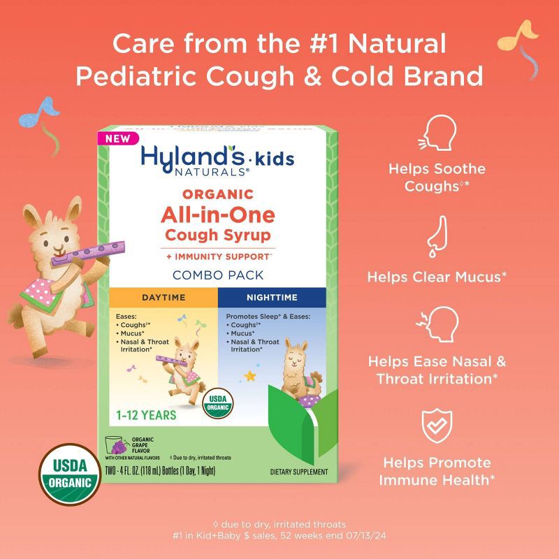 slide 3 of 7, Hyland's Naturals Kids' Organic Day & Night All-in-One Cough Relief Liquid - Grape - 8 fl oz, 8 fl oz